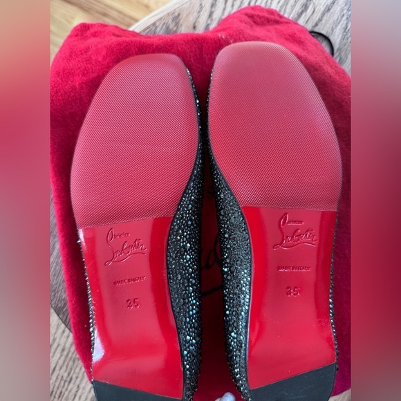 New Christian Louboutin Black Strass Leather Gozul Ballet Flats 35 - Picture 6 of 13